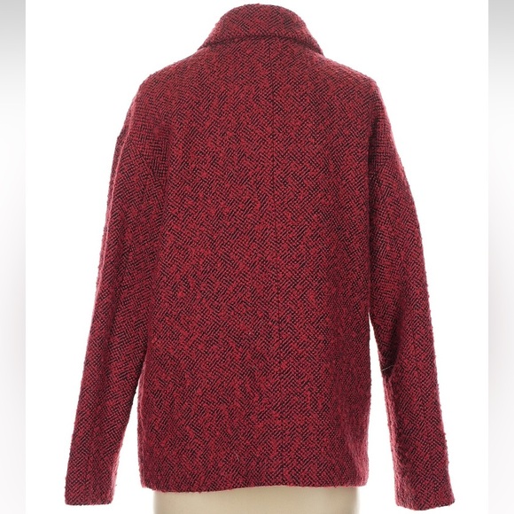 Vintage Express Wool Y2K Red Black Heathered Tweed Pea Coat Jacket Size Small S - Picture 2 of 6